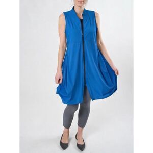Porto SF Vest Tunic Mini Dress Tristan Full‎ Zip Light Weight Lagenlook Blue 4US